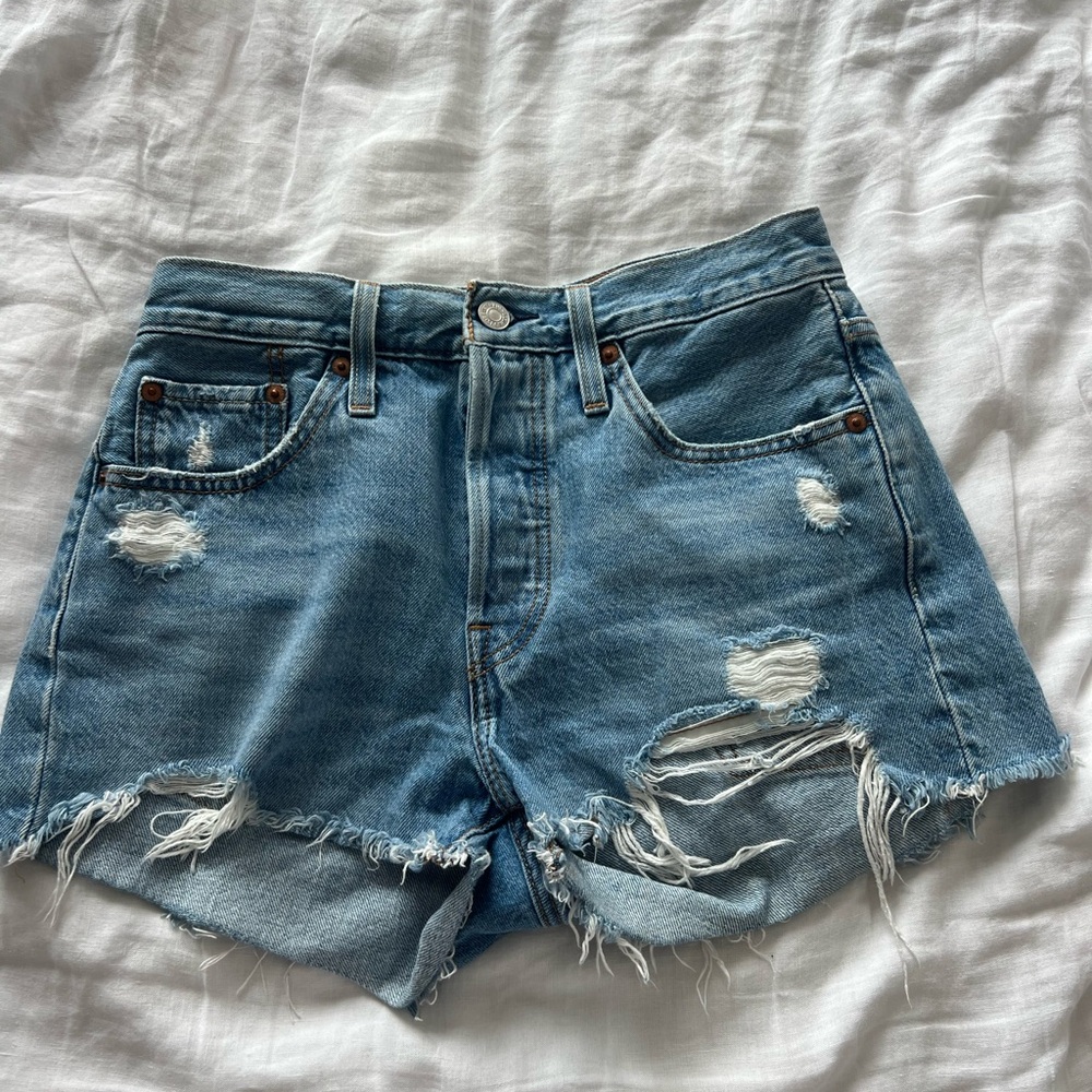 Levi’s 501 Distressed Blue Denim Shorts